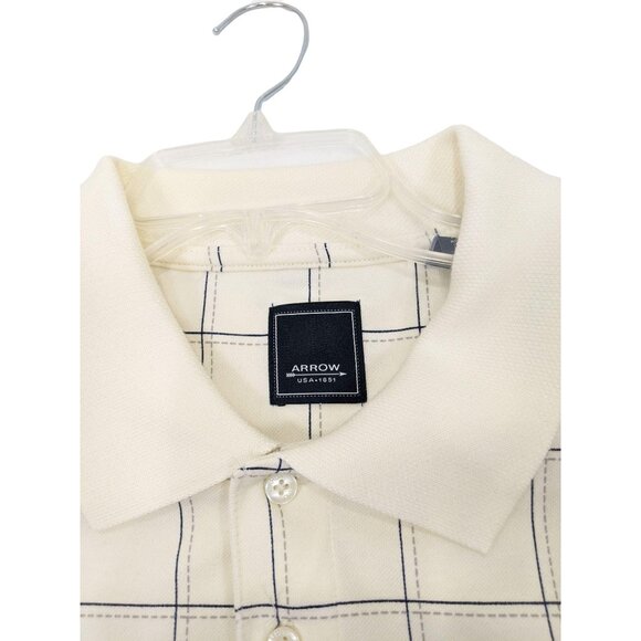 Arrow Mens White Checkered Polo Shirt XXLT Cotton/Polyester Blend Classic Fit - Picture 12 of 16